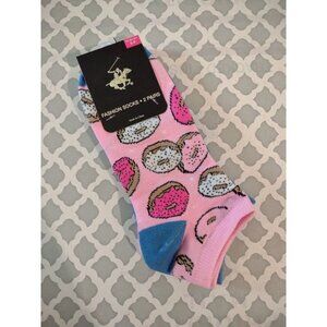 Beverly Hills Polo Club Pink Donut Star Blue Pink Low Cut Ankle Socks Shoe